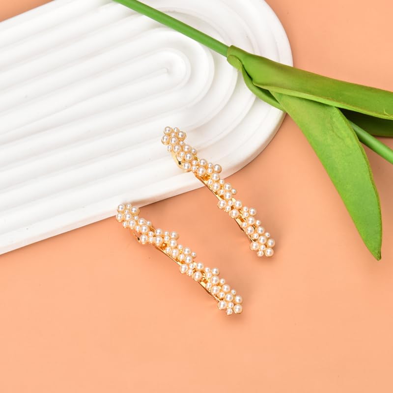 Kefley Pearl Hair Clips Barrettes for Women Elegant French Barrettes for Thin Thick Hair Small Gold Barrette Clips Hair Pins Hairpins Decorative Pearl Wedding Bridal Hair Clip for Women 2 PCS - Image 3